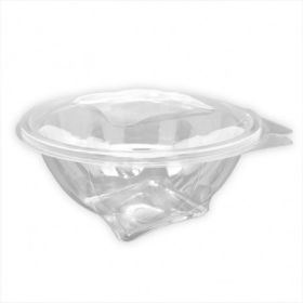 Ensaladera (bowl) rPET desechable con tapa bisagra 185x185x90mm (Caja 400 unidades)