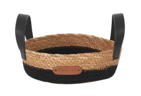 Cesta Seagrass Asa Piel Negra 20X7cm (Caja 24 unidades)