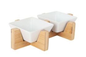 Set 2 Bowls Con Soporte Bambu 21.5x12x5cm (Caja 12 unidades)