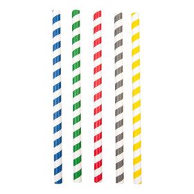 Pajitas de papel rayado de colores, rectas y sin funda, 6x200mm (Caja 6000 unidades)