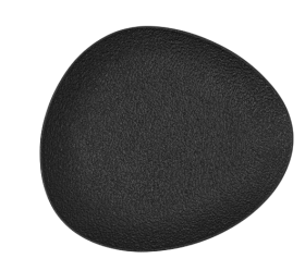 Plato irregular de porcelana negro apto para lavavajillas y microondas. Cuenta con durabilidad de sus propiedades
