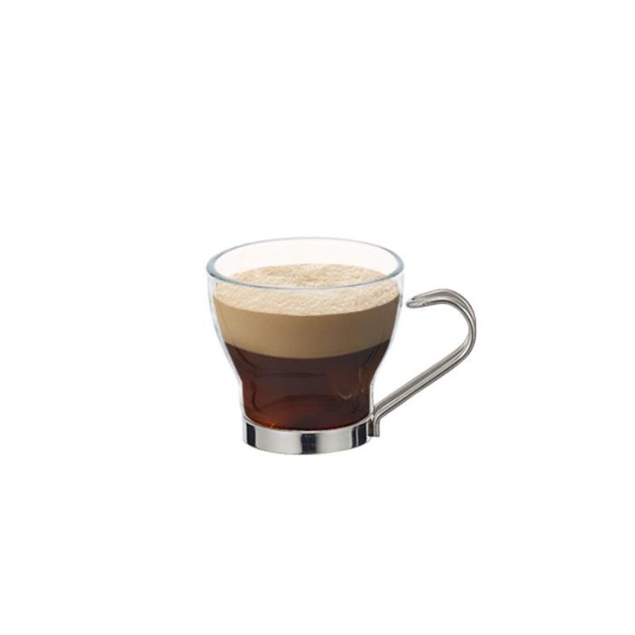 TAZA CRISTAL CAFÉ OSLO 10 CL. ASA INOX 3 UNIDADES